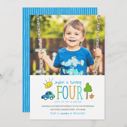 Kleurstofdoppen 4e verjaardag van de uitnodiging / (Voorkant / Achterkant)