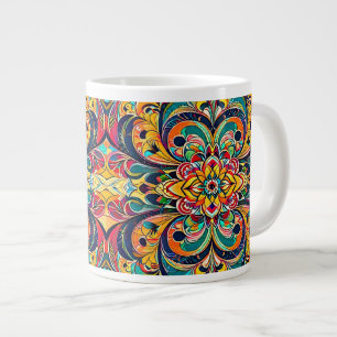 Kleursymfonie Mandala – Krachtige Psychedelische B Extra Grote Beker