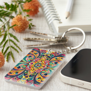 Kleursymfonie Mandala – Krachtige Psychedelische B Sleutelhanger