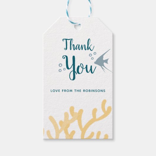 Kleurtrend onder het Baby shower Zee Dank u wel Cadeaulabel (Voorkant)