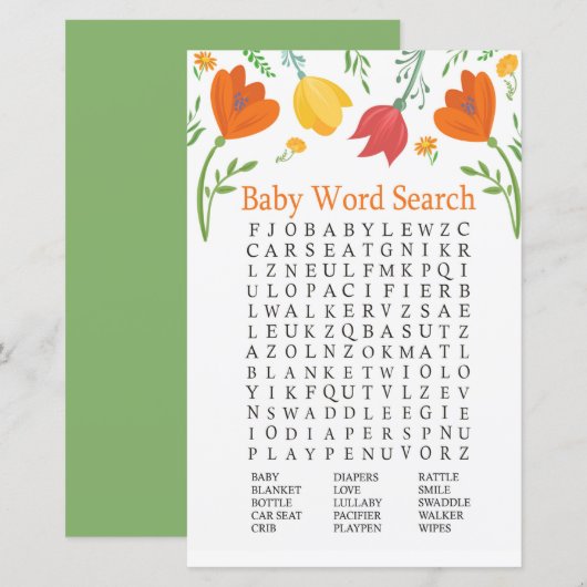 Kleurtulpen Baby shower Word Zoekspel (Voorkant / Achterkant)
