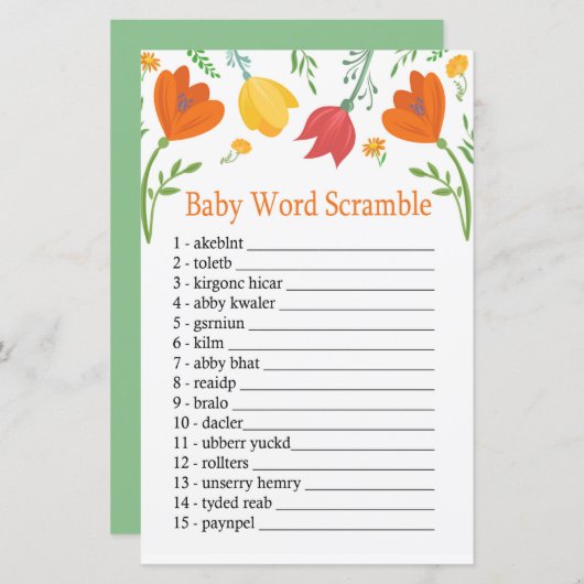Kleurtulpen Baby word scramble game (Voorkant / Achterkant)