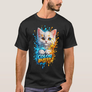 Kleuruitbarsting Kat – Levendig Verfstip Grafische T-shirt