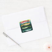Kleurvis op golven vierkante sticker (Envelop)
