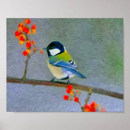 Kleurvogel met rode/oranje bloemen poster (Voorkant)