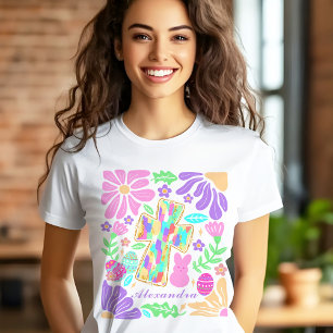 Kleurvol Kruis Jezus Pasen Dames Aangepaste Naam T-shirt