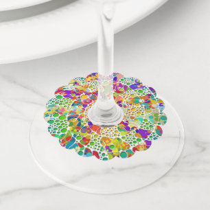 Kleurvolle Stippen Spirals Handschilderen 2 Wijnglaslabel