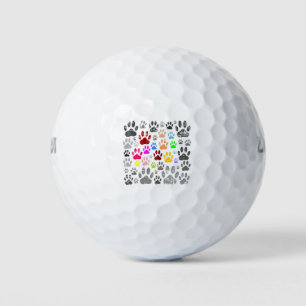 Kleurvolle, vervormde hond schildert afdrukken op golfballen