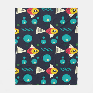 Kleurvolle vis met golven in het zee. Geometrie vo Fleece Deken