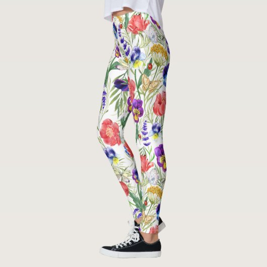 Kleurvolle Waterverf Wilde bloemen papavers Leggin Leggings (Links)