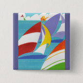 Kleurvolle zeilboten vierkante button 5,1 cm (Voorkant)