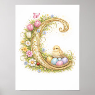 Kleuterbrief C Kuiken Baby Initiaal Goud Bloemstuk Poster