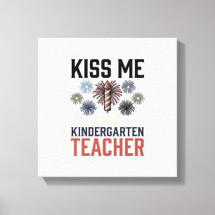 Kleuterleidster Vuurwerk Vintage Shirt Ontwerp Canvas Afdruk
