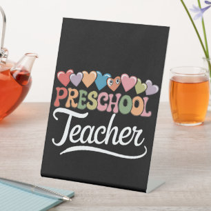 Kleuterleraar Eerste Dag Groovy Terug naar School Reclamebord Met Voetstuk