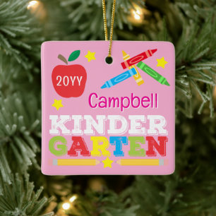 Kleuterschool Aandenken Mooie Roze Meisjes Foto Keramisch Ornament