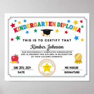 Kleuterschool Afstuderen Certificaat Poster