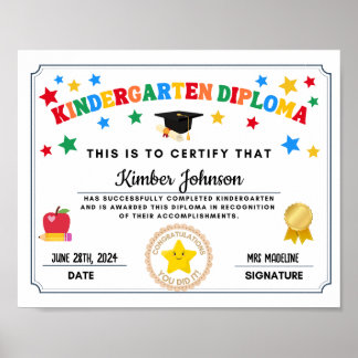 Kleuterschool Afstuderen Certificaat Poster