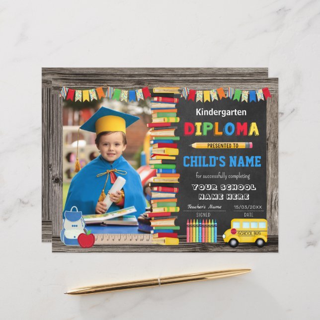 Kleuterschool Afstuderen Diploma met Foto (Voorkant / Achterkant in situ)