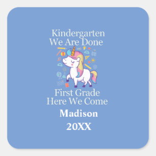 Kleuterschool Afstuderen Eerste Klas Eenhoorn Vierkante Sticker