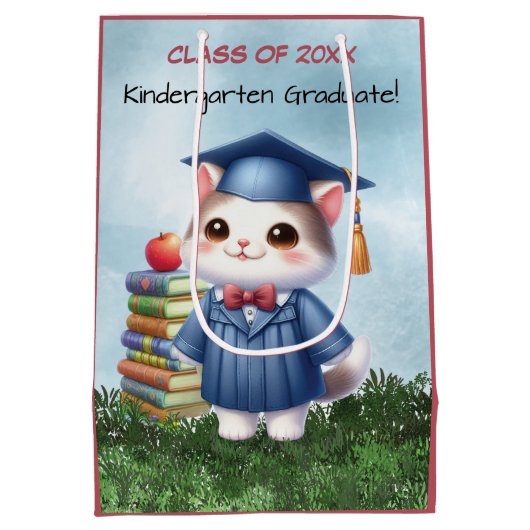 Kleuterschool Afstuderen Schattige Kat Meisje Medium Cadeauzakje (Achterkant)
