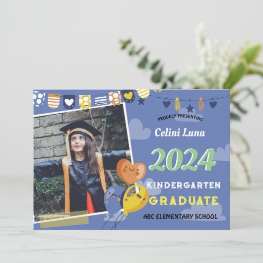 Kleuterschool Afstuderen Uitnodiging met Foto (Staand voorkant)