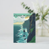 Kliffen van Moher Ireland Retro Landschap Reizen Briefkaart (Staand voorkant)
