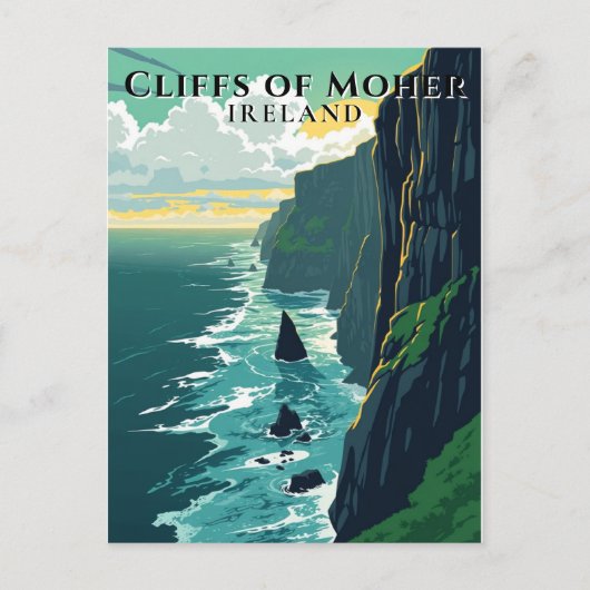 Kliffen van Moher Ireland Retro Landschap Reizen Briefkaart (Voorkant)
