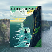 Kliffen van Moher Ireland Retro Landschap Reizen Briefkaart