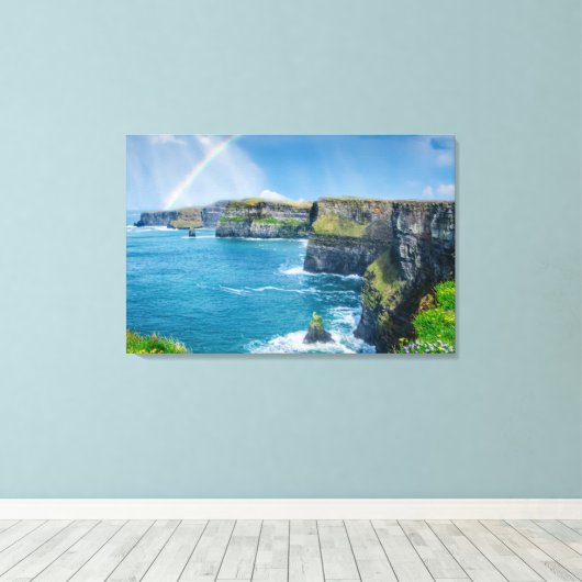 Kliffen van Moher Rainbow, Ierland Canvas Afdruk (Insitu (Houten vloer))