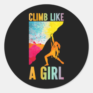Klim Als Een Meisje Rotsklimmer Bergbeklimming Wan Ronde Sticker