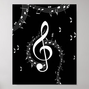 Klimaatmuziek van G Clef White op zwart Poster