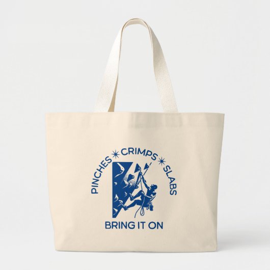Klimmen op rotsen- knijpen, krimpen, plakken- bren grote tote bag (Voorkant)