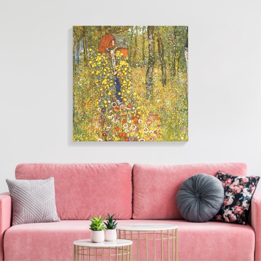Klimt Boerderij Tuin met Crucifix Canvas Afdruk (Insitu (Woonkamer))
