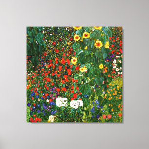 Klimt - Boerderij tuin met zonnebloemen Canvas Afdruk