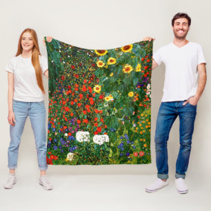 Klimt - Boerderij tuin met zonnebloemen Fleece Deken