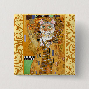 Klimt Cat in Gold square pinback Vierkante Button 5,1 Cm
