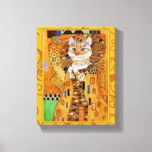 Klimt Cat Woman in Gold art spoof Canvas Afdruk