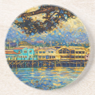 Klimt-geïnspireerde Gouden Monterey Haven Dromen Zandsteen Onderzetter