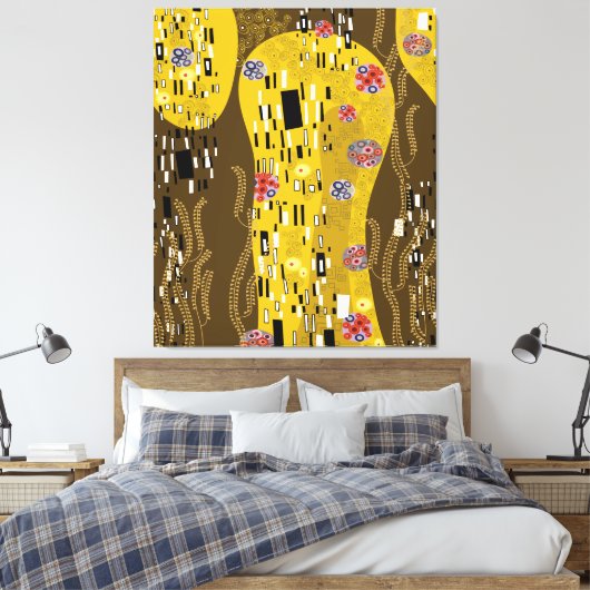 Klimt geïnspireerde gouden patroonkunst staat voor canvas afdruk (Insitu (Slaapkamer))