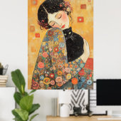 Klimt-geïnspireerde vrouw en kat poster (Thuiskantoor)