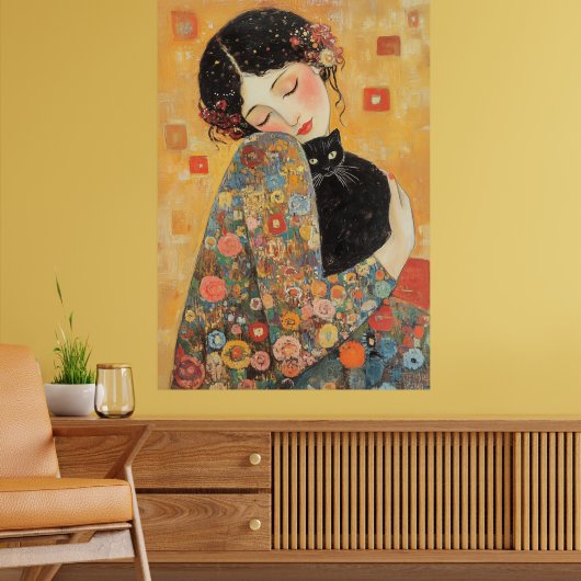 Klimt-geïnspireerde vrouw en kat poster (Woonkamer 2)