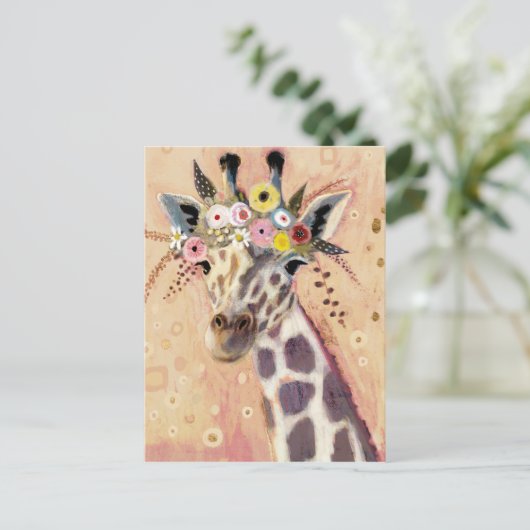 Klimt Giraffe | In bloemen toegevoegd Briefkaart (Staand voorkant)