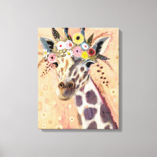 Klimt Giraffe   In bloemen toegevoegd Canvas Afdruk