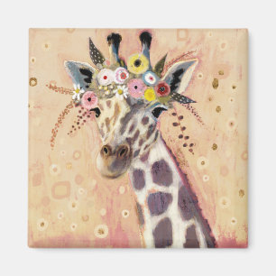 Klimt Giraffe In bloemen toegevoegd Magneet