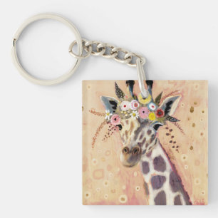 Klimt Giraffe In bloemen toegevoegd Sleutelhanger
