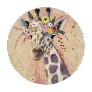 Klimt Giraffe In bloemen toegevoegd Snijplank