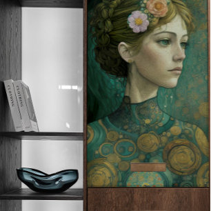 Klimt-Style Meisje met bloemen in haar Decoupage Tissuepapier