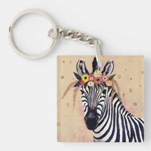 Klimt Zebra   In bloemen toegevoegd Sleutelhanger