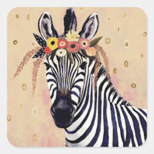 Klimt Zebra   In bloemen toegevoegd Vierkante Sticker