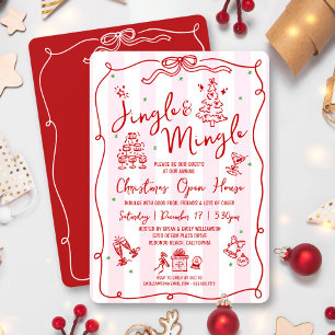 Klink en meng rood handgetekende Doodles Kerstmis Kaart